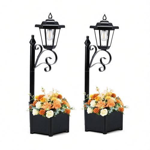 DJGIFI 2 Pack 2-in-1 Solar Lamp Post with Planter, 75 cm, Black