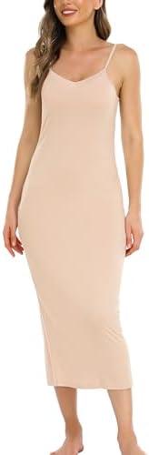 Vlazom Women Full Slips Sexy Soft Slip Dress for Under Dress Spaghetti Strap Cami Slip Chemises V Neck Negligee S 