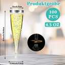 100 Pack 4.5oz Disposable Plastic Champagne Flutes with Silver Rim, Clear Toasting Glasses for Weddings, Parties, and Celebrations - Elegant Plastic Glassware for Cocktails and Toasts