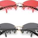 COASION Fire Flame Heart Sunglasses for Women Men Rimless 2 Pack Red Orange Pumpkin Glasses Halloween Party Costume (Tears/Red + Tears/Gray)
