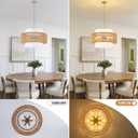 23.6" Boho Rattan Chandelier, 6-Light Large Rattan Pendant Light with Fabric Lampshade, Hand Woven Rattan Light Fixtures Farmhouse Boho Chandeliers for Dining Room, Living Room, Kitchen Island, Foyer