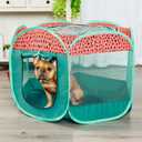 Furhaven Portable Dog Playpen Cat Tent, Pet Playground,Kennel Foldable Indoor Outdoor Zippered Puppy Crate - Green & Pink, Small