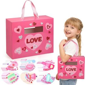 Pasimy Valentines DIY Mailbox for Kids with Greeting Cards Valentine's Day Card Box for School Classroom Boys Girls Gifts Exchange, Kids Gift to Party Favor Sets(Bag)
