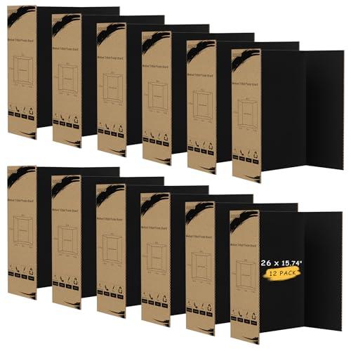 HAUTOCO 12 Pack Trifold Poster Board 26'' x 15.74'' Medium Tri Fold Project Boards Black Corrugated Presentation Cardboard for Science Fairs, School Projects, Event Displays, Business