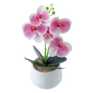 MyGift Faux Pink Orchid Arrangement in White Ceramic Pot – Realistic Artificial Orchid Flowers for Home, Office, or Tabletop Decor