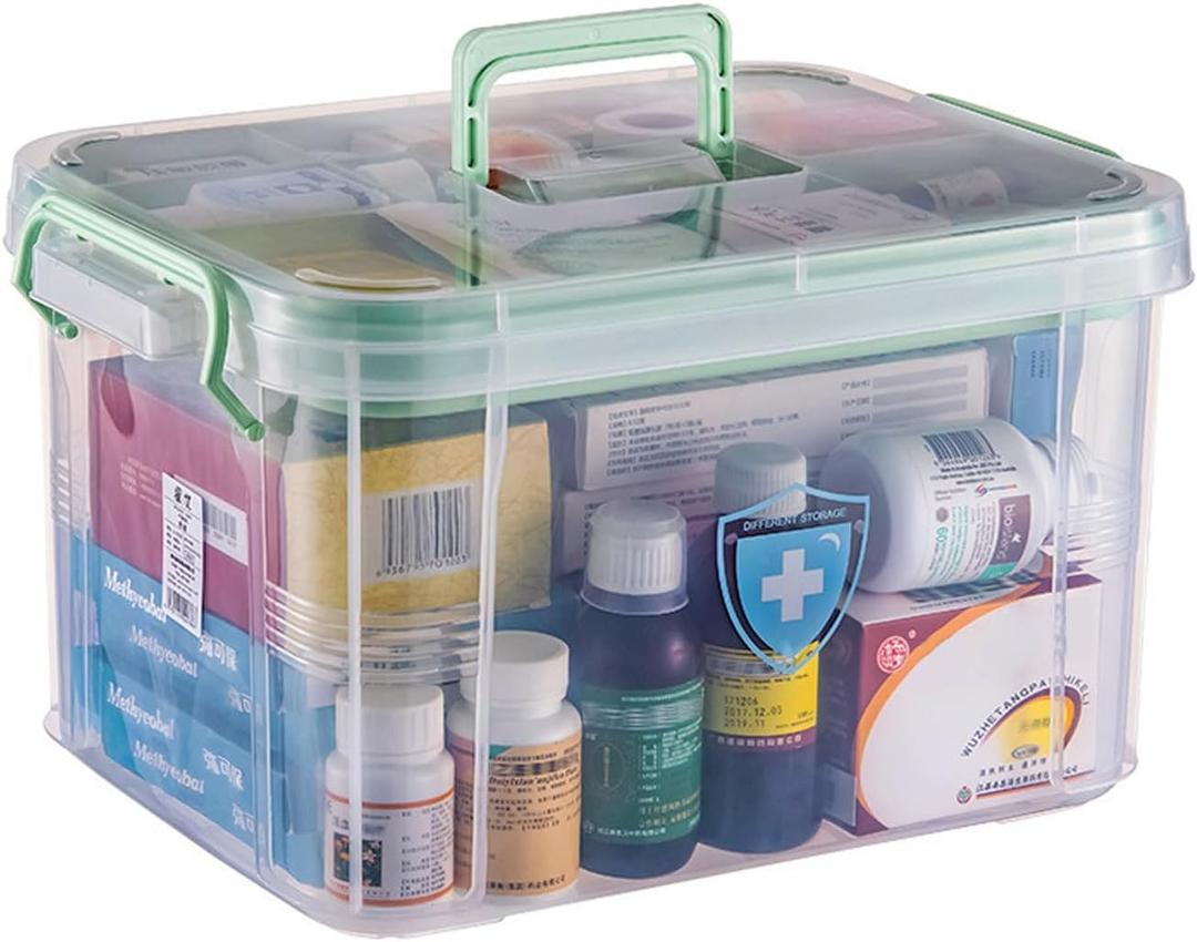 Clear Medicine Organizer Storage Box with Tray and Handle, First Aid Box Plastic Portable Thickened Medicine Container Chest Medical Case Medicine Caddy with Lids Handles