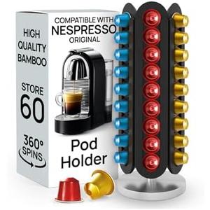 Ibyx 60-Capsule Nespresso Pod Holder – 360° Rotating Coffee Storage Stand – Compatible with Nespresso Original – No Assembly, Black Wood Design