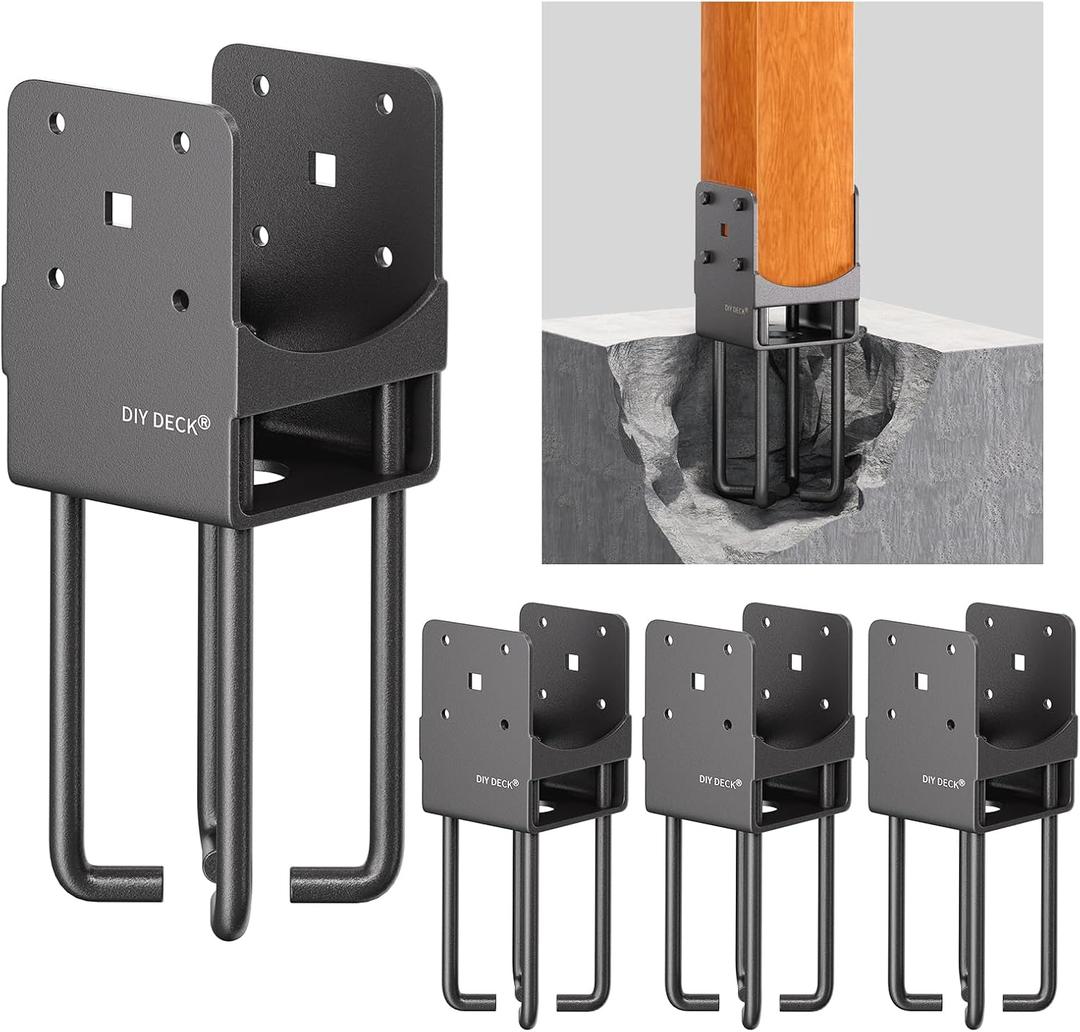 4Pack Heavy Duty Stainless Steels U-Shape Wet Concrete Fence Wood Post Holder 4"x4" (Actual 3.5 "x3.5) Base Anchor Bracket with Air Flow Channel for Terrace, Fences, Gazebo[Patent Pending]