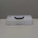 Plastic Storage Container with Lid, Clear Craft Tool Art Supply Sewing Organizer Box with Handle, Small Storage Bin for Paint Brush, Pencils, Crayon, Toys, Ribbons (M 11.8 x 3.54 x 3.46 in)