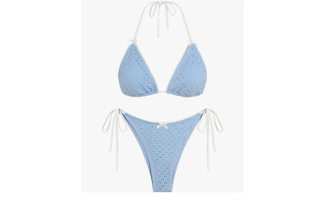 ZAFUL Bikini Sets for Women Halter Bow Decor Tiny Floral Gingham Print Swimsuit Tie Side 2 Pieces Bathing Suit Medium