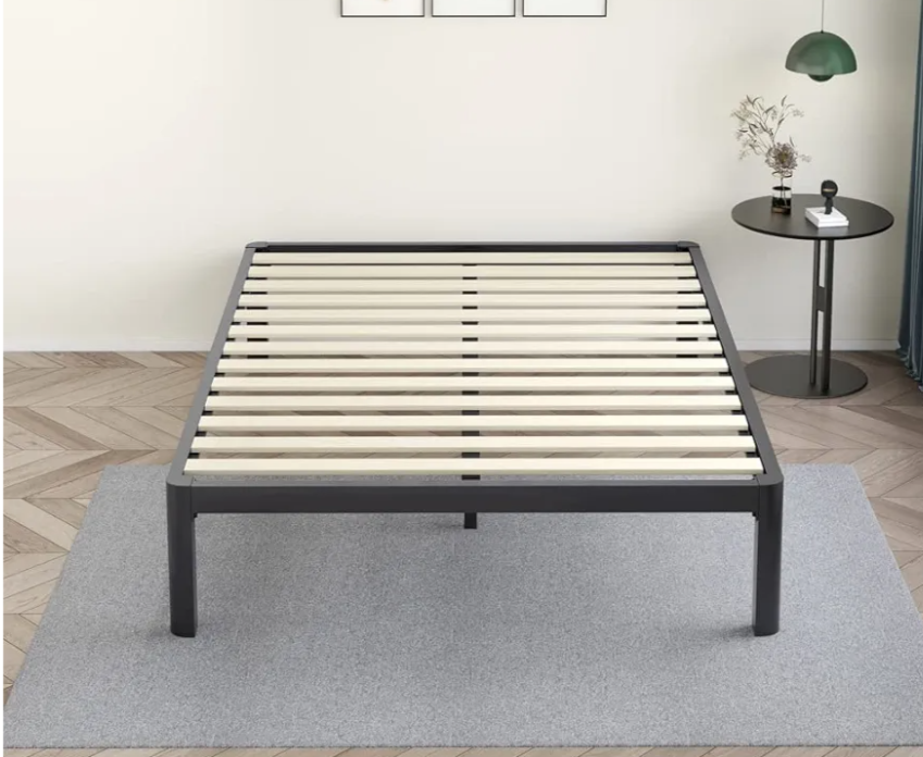 MAF 14 Inch Queen Platform Bed Frames with Wooden Slats, Black 3500 Lbs Heavy Duty Metal Bed Frame with Anti-Collision Round Legs, No Box Spring Needed, Easy Assembly