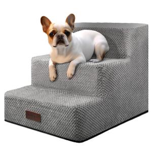 Aodisman Dog Stairs for Small Dogs, 3Step NonSlip Pet Stairs for Couch Sofa and Chair, Dog Bed Stairs for Puppy, Older Cat,Grey,13.6" H