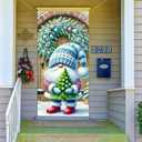 Winter Door banner Snowman Tree Wreath Scene 71x35 Inches (03)