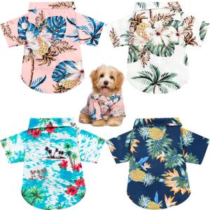 Weewooday 3 Pieces Pet Summer T-Shirts Hawaii Style Floral Pet Dog Shirt Breathable Cool Clothes Beach Seaside Puppy Sweatshirt for Small Puppy (Floral Style, L)