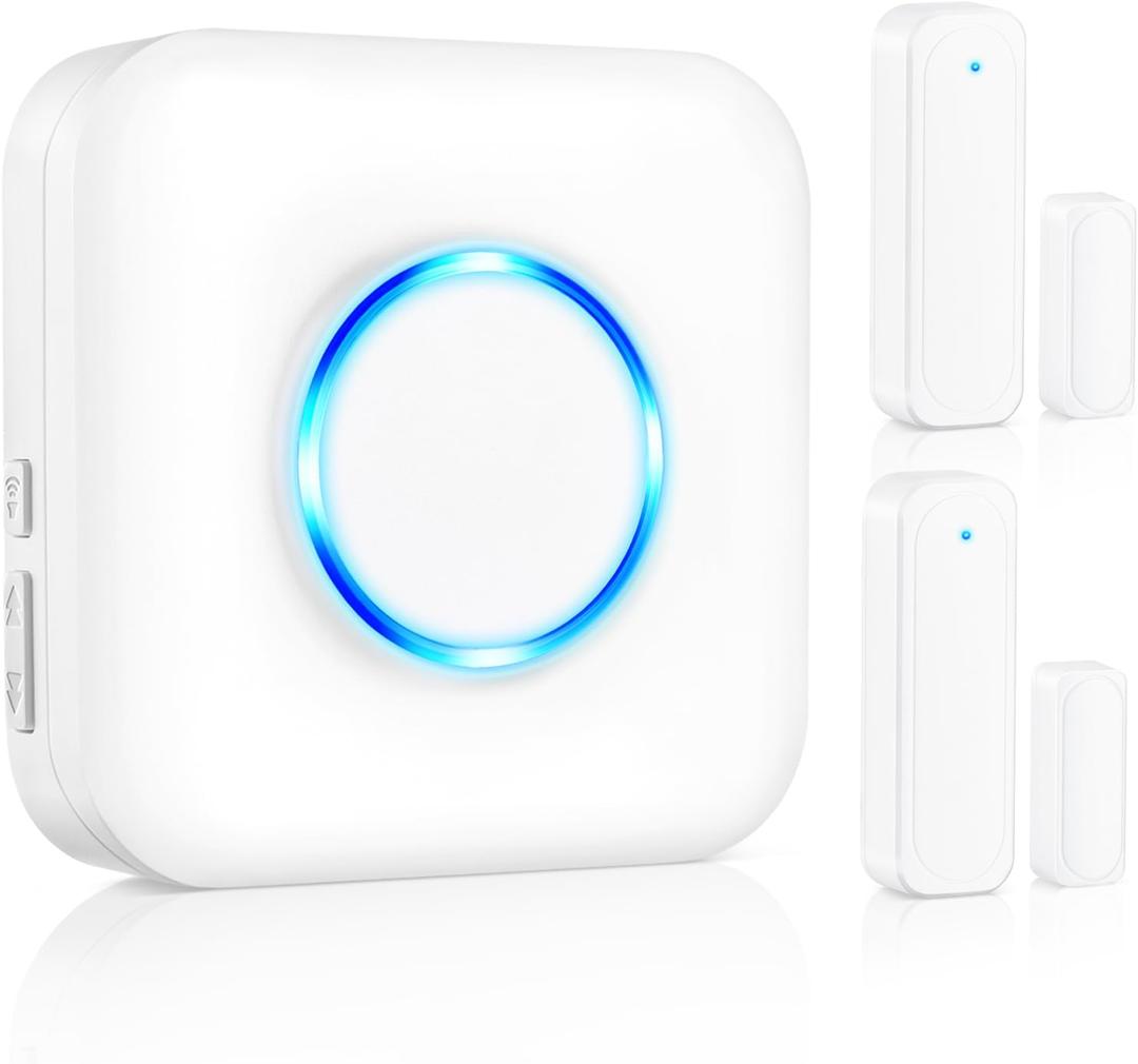 Door Chime, Satisure Wireless Door Open Contact Sensor Alarm Chime with 600 FT Range 58 Chimes 5 Volume Levels LED Indicators (1 Receivers & 2 Sensors)