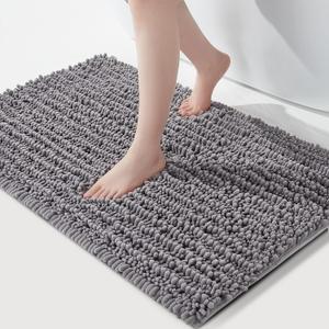 FLOLEOPA Soft Plush Microfiber Bathroom Rugs, Absorbent Bath Rugs Non Skid Machine Wash Dry Bath Mats for Tub,Shower and Bath Room Floor Mats (24x39inches, Grey)