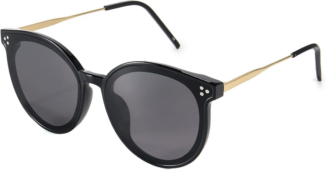 Dollger Classic Round Sunglasses for Women Men Big Black Retro Trendy Shades UV400 Sunnies Frame