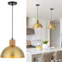Gold Pendant Light, 11.8" Wood Pendant Lights Fixtures Adjustable Modern Dome Hanging Lighting,for Kitchen Island Dining Room Farmhouse Sink Office Bedroom