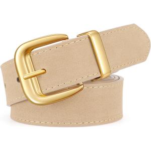 XZQTIVE Women Suede Belt for Jeans Dresses Fashion Retro Gold Buckle Ladies Waist Belts (Beige), Fit Waist Size 30"-36"