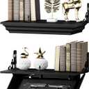 HNEBC 24" Compact Gun Shelf with Hidden Compartment, Floating Wall Mount Gun Rack for Living Room Decor, Solid Wood Concealed Furniture for Secure Gun Storage (Black)