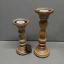 Mela Artisans Mango Wood Pillar Candle Holders Set of 3, Hand-Carved Whitewashed Decorative Candles for Living Rooms, Centerpieces & Mantel Decor