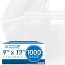 Spartan Industrial - 9" X 12" (1000 Count) Crystal Clear Resealable Cello Poly Bags for Packaging, Clothing & T Shirts - Self Seal & Reinforced