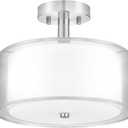 FOLKSMATE Silver Semi Flush Mount Ceiling Light Fixture, 3-Light Drum Light with Double Fabric Shade, Modern Close to Ceiling Lamp for Living Room, Bedroom, Dining Room, Kitchen, Hallway, Entry, Foyer (12inch)