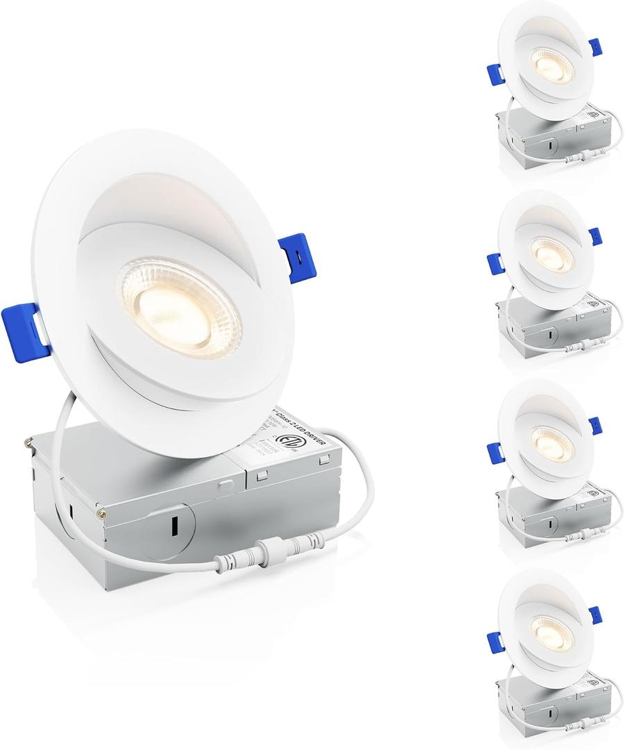 Ensenior 4 Pack 4 inch 5CCT LED Gimbal Led Recessed Light with Junction Box, 360+90 Adjustable Directional Eyeball Lighting, Dimmable, 2700K/3000K/3500K/4000K/5000K, 950LM, 10W=85W-ETL&FCC