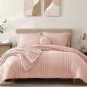 Monbix Twin XL Size Comforter Set - Extra Long 5 Pieces Dorm Bedding Sets, Quilting Design Fluffy Bed in a Bag Twin XL with Sheets, Pillowcase & Sham(Light Pink)