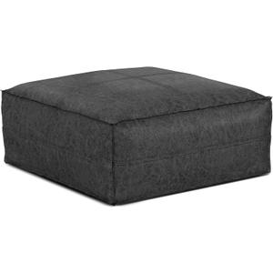 SIMPLIHOME Brody Boho Square Pouf in Distressed Black Vegan Faux Leather for the Living Room, Bedroom and Kids Room (Distressed Black, 30"D x 30"W x 14"H)