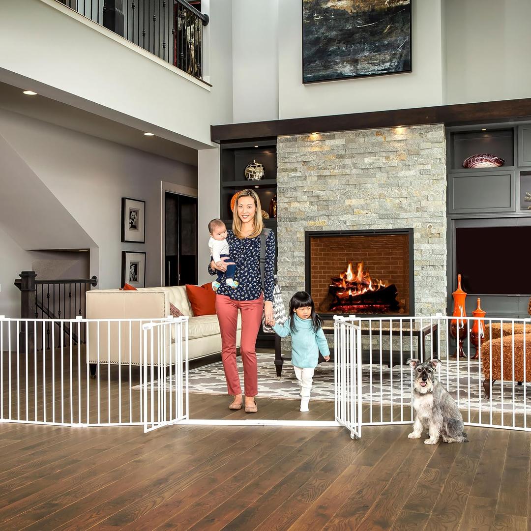 Regalo Safety 192" Double Door Super Wide Baby Gate & Play Yard, 8-Panel Adjustable Safety Gate for Doorways & Large Openings, Hardware Mounted Gate for Babies, Toddlers & Pets, 52.5-192"W x 28"H, White