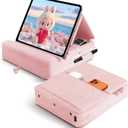 Tablet Pillow Stand with Storage, Foldable iPad Holder for Lep, Bed, Sofa, and Desk - Soft Pad Dock with Pocket and Stylus Mount Compatible with 4-13" iPad Pro/Air/Mini, Galaxy Tab, Kindle (Pink01)