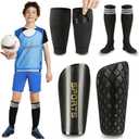 Soccer Shin Guards for Kids Adults, Toddler Shin Pads Set with Sleeves and Long Soccer Socks for Boys & Girls, Youth &Men, Lightweight Soccer Equipment (M(Kids, 5-8 years, Black)