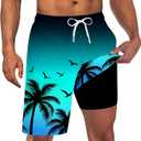TUONROAD Mens Swim Trunks with Compression Liner 2 in 1 Board Shorts 9 Inch Quick Dry Swimming Trunks with Pockets (XX-Large, Mint Blue Gradient)