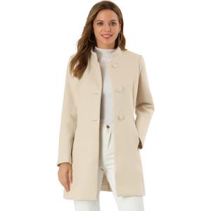 Allegra K Women's Winter Overcoat Mid-Long Stand Collar Single Breasted Coat Outerwear (Beige)