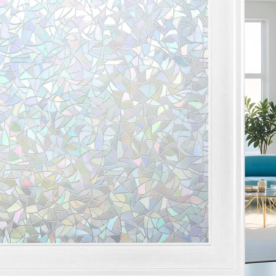 Volcanics Rainbow Window Privacy Film - Decorative Stained Glass Film, Static Window Clings, Heat Control Tinting - Grayish Silver, 17.5 x 78.7 inches