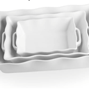 Sweejar Casserole Dishes for Oven, Ceramic Bakeware Set of 3, Rectangular Baking dish with Handles, Wave Edge Lasagna Pan Deep for Cooking, Cake, Dinner, Banquet and Daily Use (White)