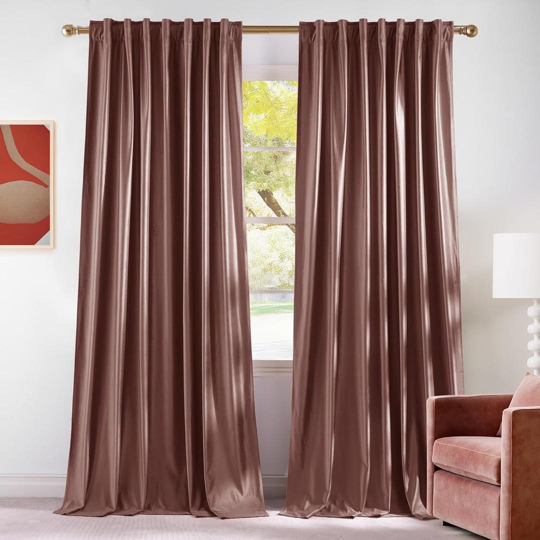NICETOWN Velvet Curtains Blackout for Girls Room, Rod Pocket & Back Tab Room Darkening Thermal Insulated Window Treatments Luxury for Living Room, Rose Wild, 2 Panels, W52 x L96