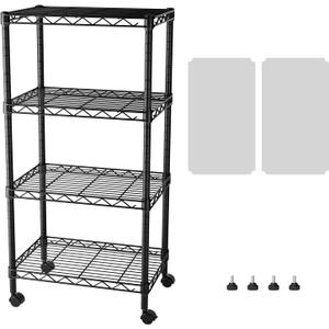 SINGAYE 4 Small Shelves Storage Shelf Wire Shelving Unit Metal Shelf Adjustable Organizers Storage Shelving with Wheels for Bathroom Laundry Room Kitchen Pantry12D x 18W x 45H Black