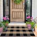 Checkered Front Door Mat Outdoor 24''x35''Buffalo Plaid Outdoor Rug Cotton Washable Layered Doormat for Bedroom,Bathroom,Farmhouse,Entryway,Home Entrance (Khaki Black)