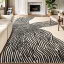 YIHOUSE 57Ft Area Rugs, Abstract Washable Rug, Modern Black and White Rug for Bedroom Living Room Dining Room Office Playroom Nursery, Nonslip Throw Non-Shedding Thin Contemporary Striped Rugs