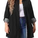 Agnes Orinda Plus Size Shirts for Women Chambray Top Button Down Denim Shirts Tops 2025 3X Black