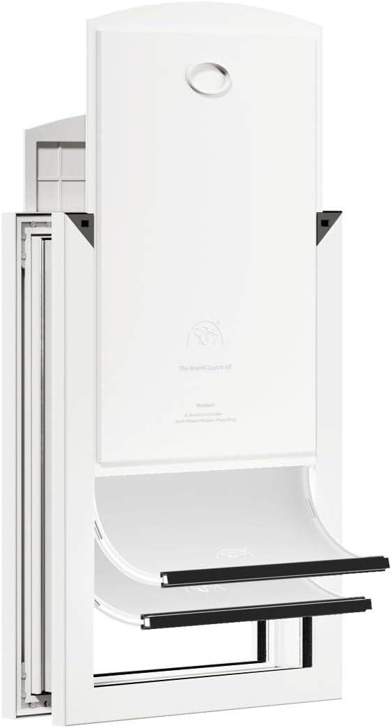 HARDLIGHT Aluminum Frame Doggie Door - Up to 30 LBS, Double Soft Flaps with Magnetic Closure, Adjustable Telescoping Tunnel Doggy Door with 2 Sliding Panels, Easy Install, Snow White, Medium