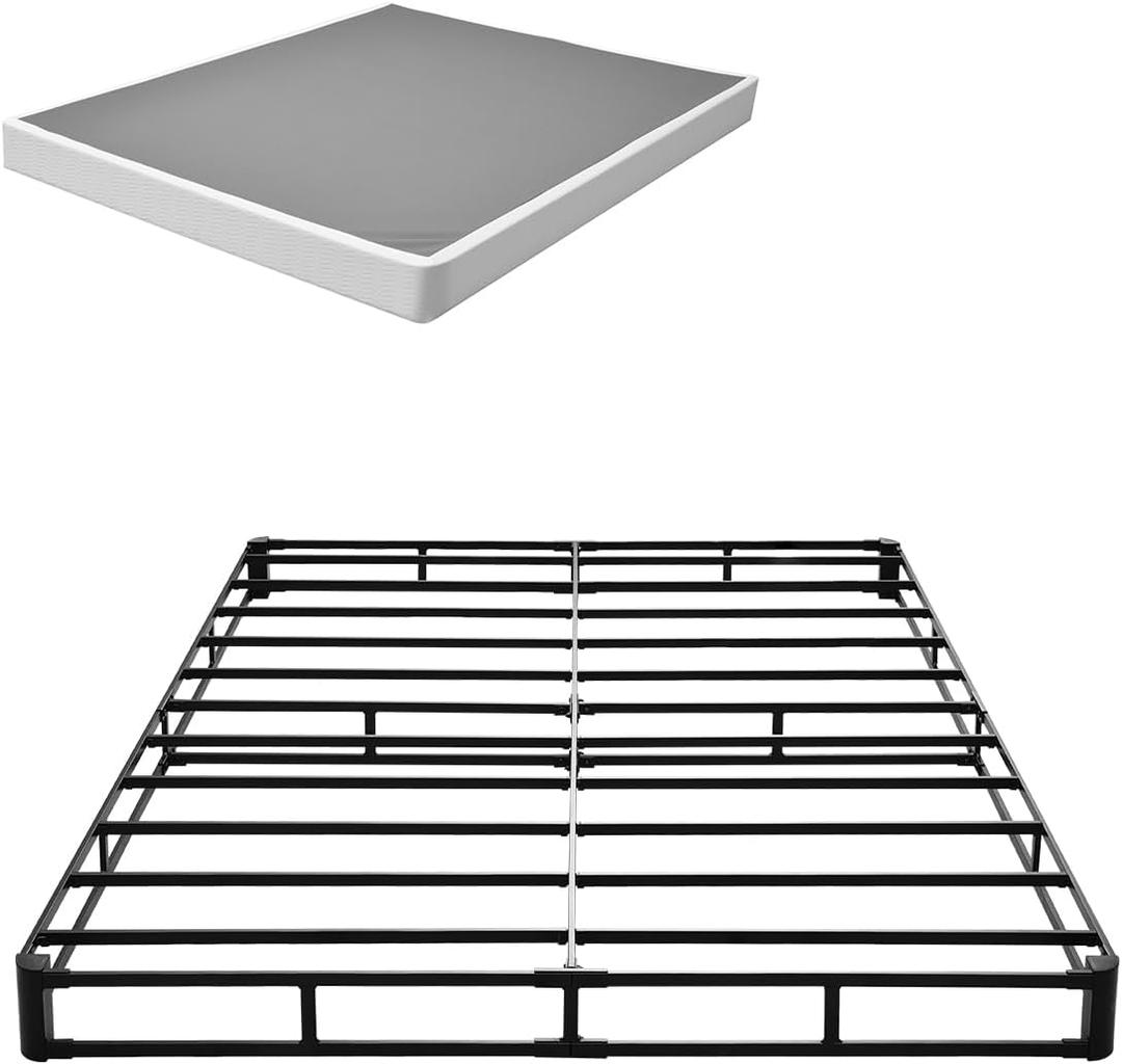 Box Spring, Queen Size Bed Frame with Washable Fabric Cloth, Heavy Duty Metal Frame for Queen Bed, 5 in Mattress Foundation, 3500 lbs Max Weight Capacity, Easy Assembly, 79.1L x 59.6W x 5.1H in