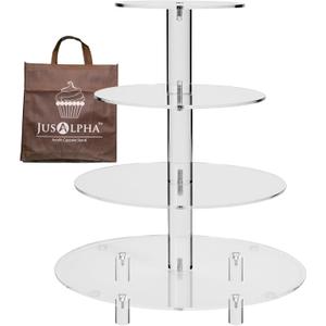 Jusalpha Large 4 Tier Acrylic Round Cake Stand Cupcake Stand Dessert Tower Tea Party Serving Platter, Cupcake Tree Wedding Party Dcor, Stand with Rod Feet (4RF)