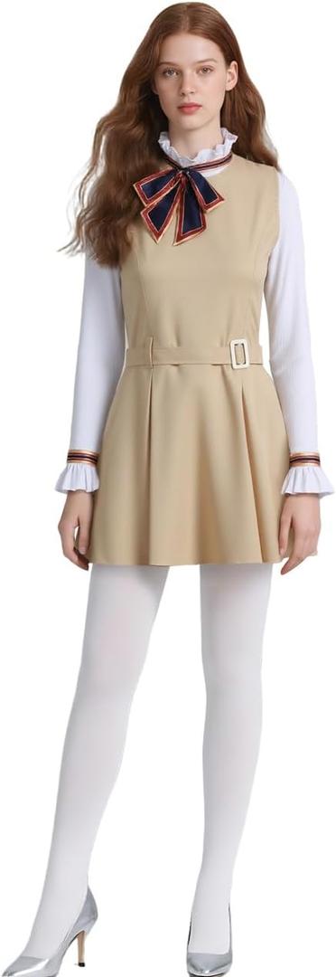 Adult Megan 2 Costume Dress with Stocking Outfit Halloween Perfect for Horror Fans (Large, Yellow)