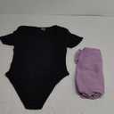 OQQ Women's 2 Piece Bodysuits Sexy Ribbed One Piece Square Neck Short Sleeve Bodysuits (Large, Black Taro Purple)