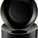 Bestluck 100 PCS Black Gold Plastic Plates, 7 inch Black Disposable Plates for Party, Disposable Dessert Plates for Party, Graduation, Birthday, Wedding