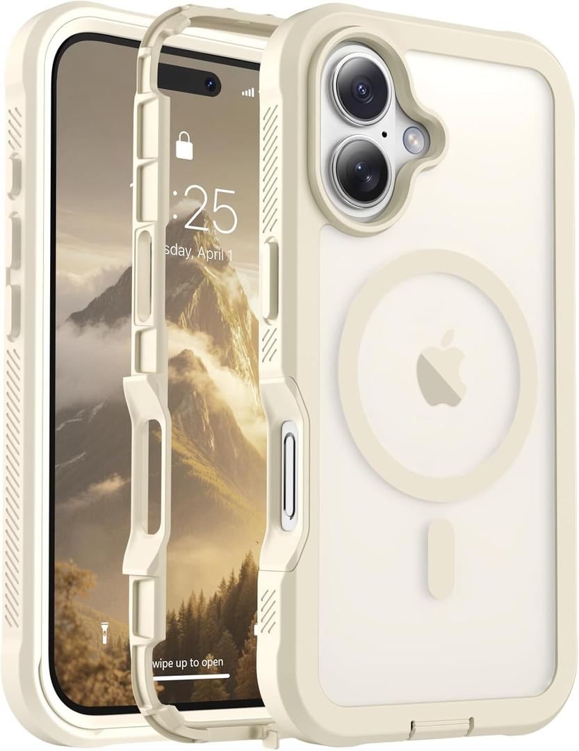 Magnetic for iPhone 17 Case, [Compatible with MagSafe][Military Grade Drop Protection][Heavy Duty Protection][Non-Slip][Shockproof] 2-Layer Durable Bumper Phone Case 6.3''-Antique White