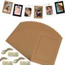 Paper Photo Frame,30pcs Kraft Hanging Picture Frames Display for 4x6in Photo, Cardboard Photo Frames 30 Clothespins with 3 Ropes for Home Wall Decor ,School and Office Decor, 4x6 Inch Kraft 30